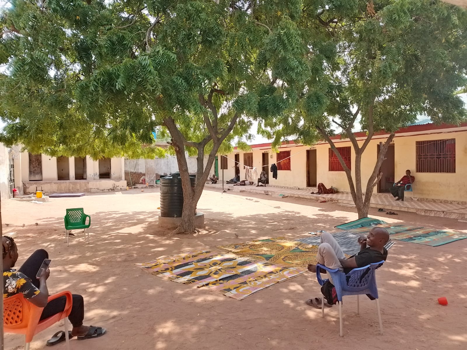 Shaded courtyard where clients relax